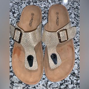 Italian Q Passi Gold, Birkenstock style sandal size 38